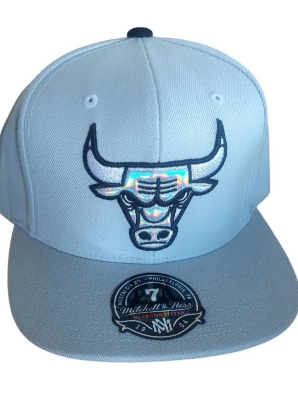 Chicago Bulls Hat Mitchell & Ness Size 7 Gray Hi Crown Reflective Logo & Brim